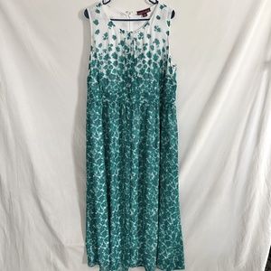 Jessica London Long Maxi Sleeveless Green and White Floral Dress, lined 18